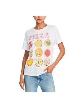 NWT Unfortunate Portrait Womens Graphic Short Sleeve T-Shirt Pizza Tee White L